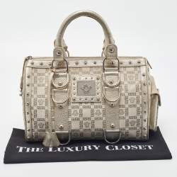Versace Metallic Gold/Beige Signature Fabric and Leather Snap Out Of It Satchel