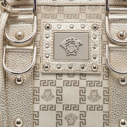 Versace Metallic Gold/Beige Signature Fabric and Leather Snap Out Of It Satchel