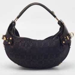 Versace Brown/Black Signature Fabric and Leather Biker Hobo