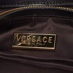 Versace Brown/Black Signature Fabric and Leather Biker Hobo