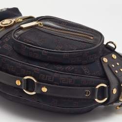 Versace Brown/Black Signature Fabric and Leather Biker Hobo