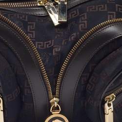 Versace Brown/Black Signature Fabric and Leather Biker Hobo