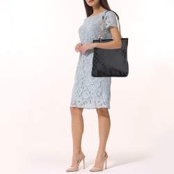 Pre Owned Versace Black Signature Fabric and Patent Leather Shopper Chain Tote