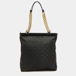 Pre Owned Versace Black Signature Fabric and Patent Leather Shopper Chain Tote