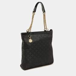 Pre Owned Versace Black Signature Fabric and Patent Leather Shopper Chain Tote