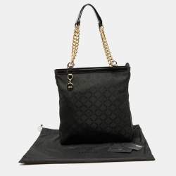 Pre Owned Versace Black Signature Fabric and Patent Leather Shopper Chain Tote