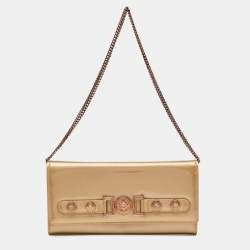 Versace Gold Patent Leather Medusa Wallet On Chain