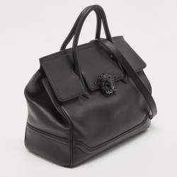 Pre Owned Versace Black Leather Empire Palazzo Tote