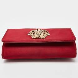 Pre Owned Versace Red Satin Palazzo Medusa Chain Clutch