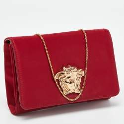Pre Owned Versace Red Satin Palazzo Medusa Chain Clutch