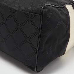 Pre Owned Versace Black/Gold Monogram Nylon and Leather Medusa Plaque Tote