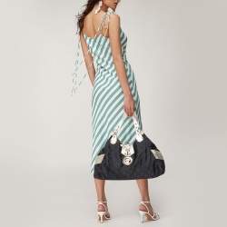 Pre Owned Versace Black/Gold Monogram Nylon and Leather Medusa Plaque Tote