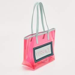 Pre Owned Versace Light Green/Magenta Clear PVC Logo Tote