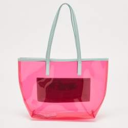 Pre Owned Versace Light Green/Magenta Clear PVC Logo Tote