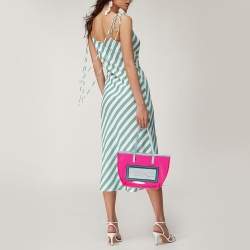 Pre Owned Versace Light Green/Magenta Clear PVC Logo Tote