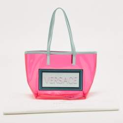 Pre Owned Versace Light Green/Magenta Clear PVC Logo Tote