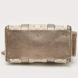 Versace Pale Gold/Beige Signature Fabric and Leather Snap Out Of It Satchel