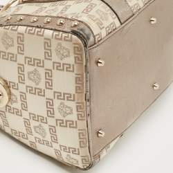 Versace Pale Gold/Beige Signature Fabric and Leather Snap Out Of It Satchel