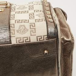 Versace Pale Gold/Beige Signature Fabric and Leather Snap Out Of It Satchel