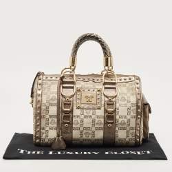 Versace Pale Gold/Beige Signature Fabric and Leather Snap Out Of It Satchel