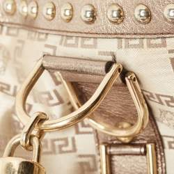 Versace Pale Gold/Beige Signature Fabric and Leather Snap Out Of It Satchel