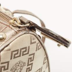 Versace Pale Gold/Beige Signature Fabric and Leather Snap Out Of It Satchel