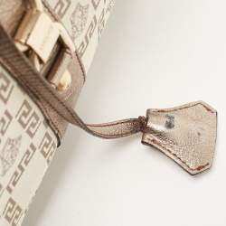 Versace Pale Gold/Beige Signature Fabric and Leather Snap Out Of It Satchel