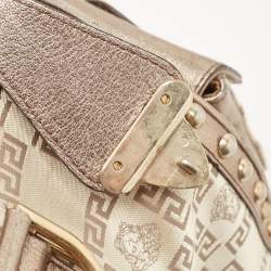 Versace Pale Gold/Beige Signature Fabric and Leather Snap Out Of It Satchel