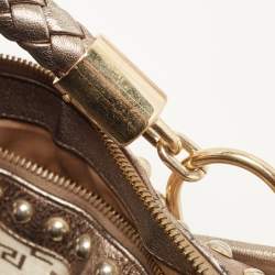 Versace Pale Gold/Beige Signature Fabric and Leather Snap Out Of It Satchel