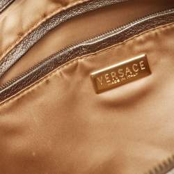 Versace Pale Gold/Beige Signature Fabric and Leather Snap Out Of It Satchel