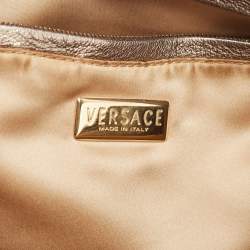 Versace Pale Gold/Beige Signature Fabric and Leather Snap Out Of It Satchel