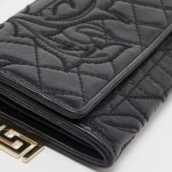 Versace Black Quilted Leather Flap Continental Wallet