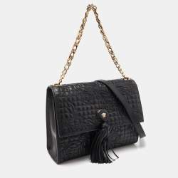 Pre Owned Versace Black Leather Tassel Medusa Shoulder Bag