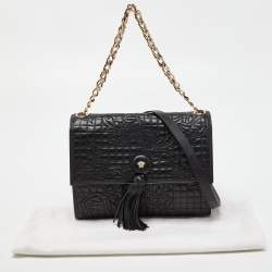 Pre Owned Versace Black Leather Tassel Medusa Shoulder Bag