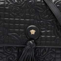 Pre Owned Versace Black Leather Tassel Medusa Shoulder Bag