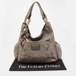 Pre Owned Versace Metallic Embossed Leather Front Pocket Shoulder Bag