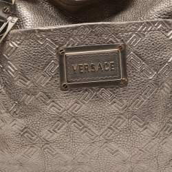 Pre Owned Versace Metallic Embossed Leather Front Pocket Shoulder Bag
