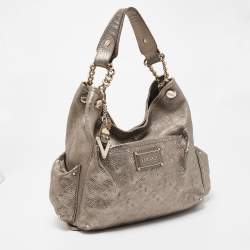 Pre Owned Versace Metallic Embossed Leather Front Pocket Shoulder Bag