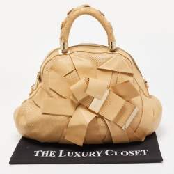 Pre Owned Versace Beige Perforated Leather Venita Bow Satchel 