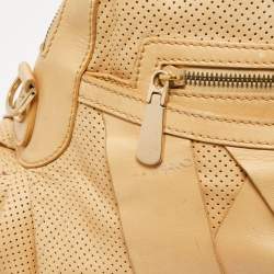 Pre Owned Versace Beige Perforated Leather Venita Bow Satchel 