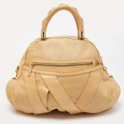Pre Owned Versace Beige Perforated Leather Venita Bow Satchel 