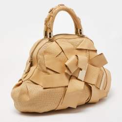 Pre Owned Versace Beige Perforated Leather Venita Bow Satchel 
