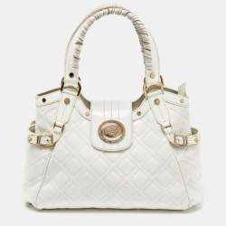 Pre Owned Versace White Quilted Patent Leather Satchel