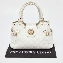 Pre Owned Versace White Quilted Patent Leather Satchel