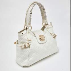 Pre Owned Versace White Quilted Patent Leather Satchel