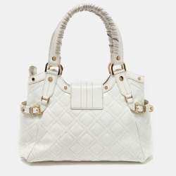 Pre Owned Versace White Quilted Patent Leather Satchel
