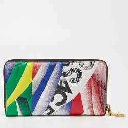 Versace Multicolor Print Leather Zip Around Wallet 