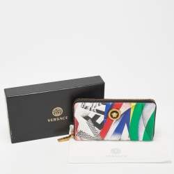 Versace Multicolor Print Leather Zip Around Wallet 