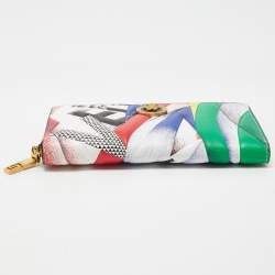Versace Multicolor Print Leather Zip Around Wallet 