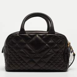 Pre Owned Versace Black Baroque Print Quilted Leather Icon Medusa Bowler Bag